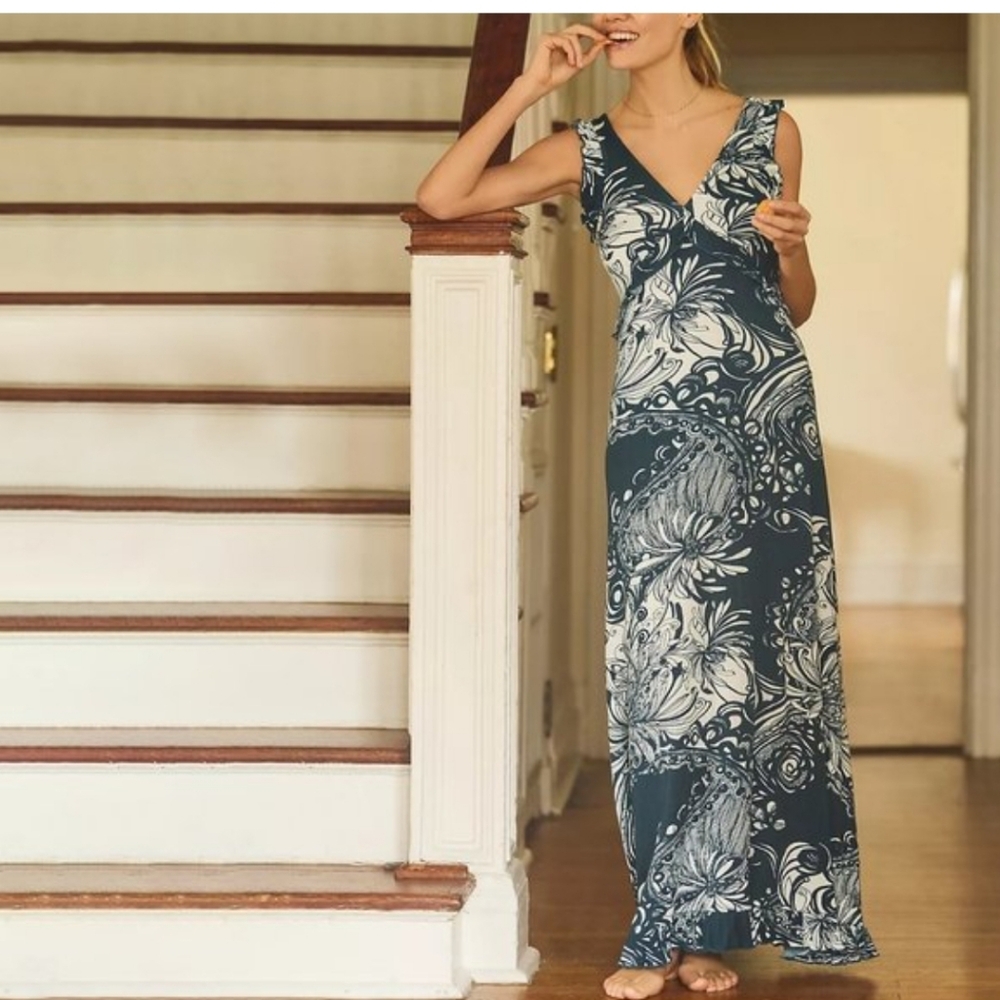 Elegant Blue and White Maxi Dress